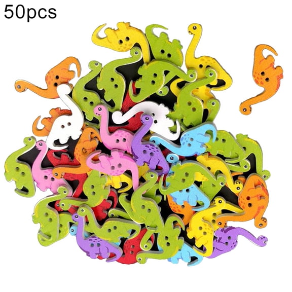 Soumake 50Pcs Cute Cartoon Dinosaur DIY Scrapbook Wood Buttons Bags Clothes Sewing Decor