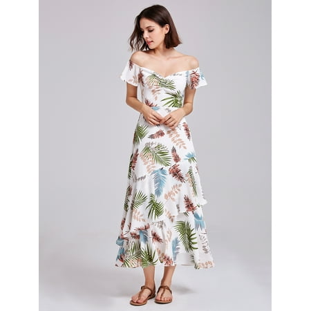 Womens Tropical Print Dress - Alisa Pan Women's Tropical Printed Off Shoulder Summer Vacation Sun Maxi Dress Cocktail Dress for Women 07200