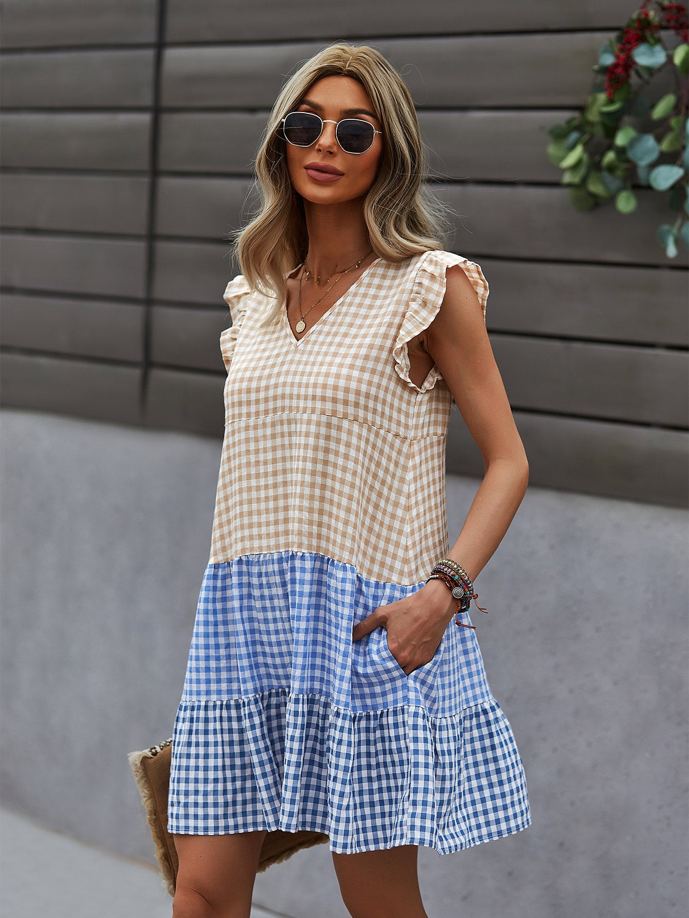 Women's Gingham Cut And Sew Babydoll 