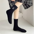 thumbnail image 5 of Tao Tao Women's Ruffle Frilly Rib Knit Crew Socks Floral Embroidery Scalloped Pointelle Casual Ankle Socks Black Free Size, 5 of 7