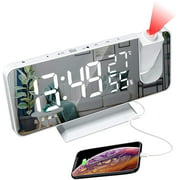 Projection Alarm Clock,LED Digital Alarm Clock with Mirror Surface, USB Charging Port, Snooze,Dual Alarm,FM Radio,