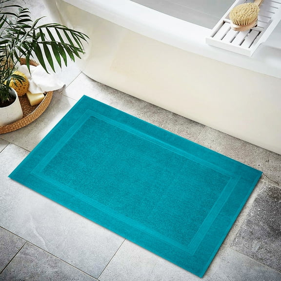 Premium Cotton Banded Teal Bath Mats Pack of 2, 22x34 inches [Not a Bathroom Rug] - Infinitee Xclusives