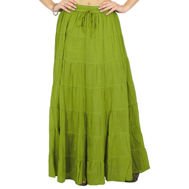 Phagun Jupe Maxi d'Été à Motif Ethnique pour Femme, Vert Olive, 20