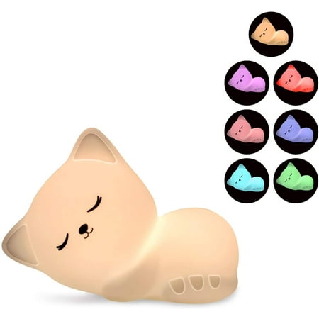 

TIMPCV Cute Kitty Night Light Portable Silicone Animal Lamp for Bedroom Color Changing Led Light with Touch Sensor Control for Kids Infants and Girls