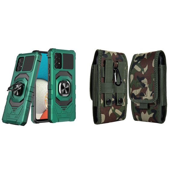 Case with Belt Holster Bundle for Samsung Galaxy A53 5G: Heavy Duty Shield Cover (Midnight Green) and Vertical Rugged Nylon Phone Pouch (Green Camo)
