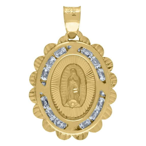 14k Yellow Gold Unisex Cz Textured Lady Of Guadalupe Religious Oval Charm Pendant