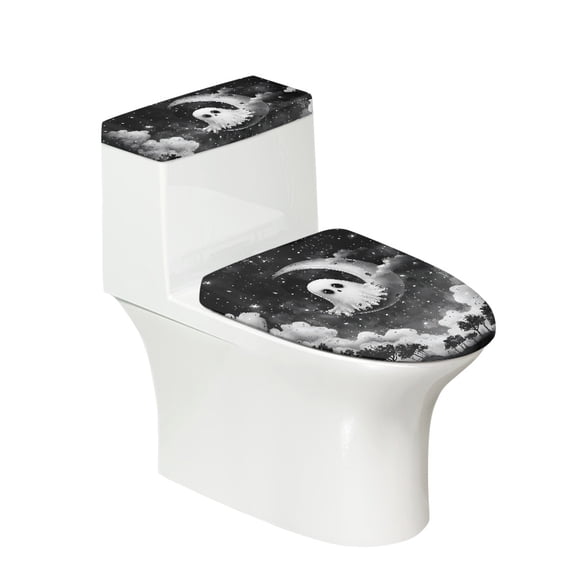 HELLHERO Ghost Moon Sky Stylish Gifts Polyester Fabric Bathroom Toilet Lid Cover Soft Cozy Toilet Seat Covers Set Elastic Edge for Bathroom Home