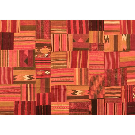 Ahgly Company Indoor Rectangle Patchwork Orange Transitional Area Rugs, 2' x 3'