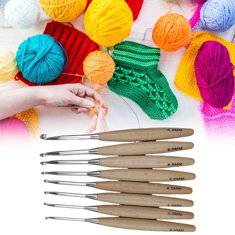 Zecic Ergonomic Grip Crochet Hook 3.0mm-6.5mm Wood Handle Crochet Hook for Knitting