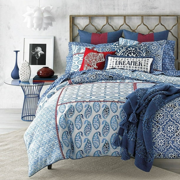 Sky Indigo Patchwork Full/Queen Cotton Duvet Cover Set Indigo Blue