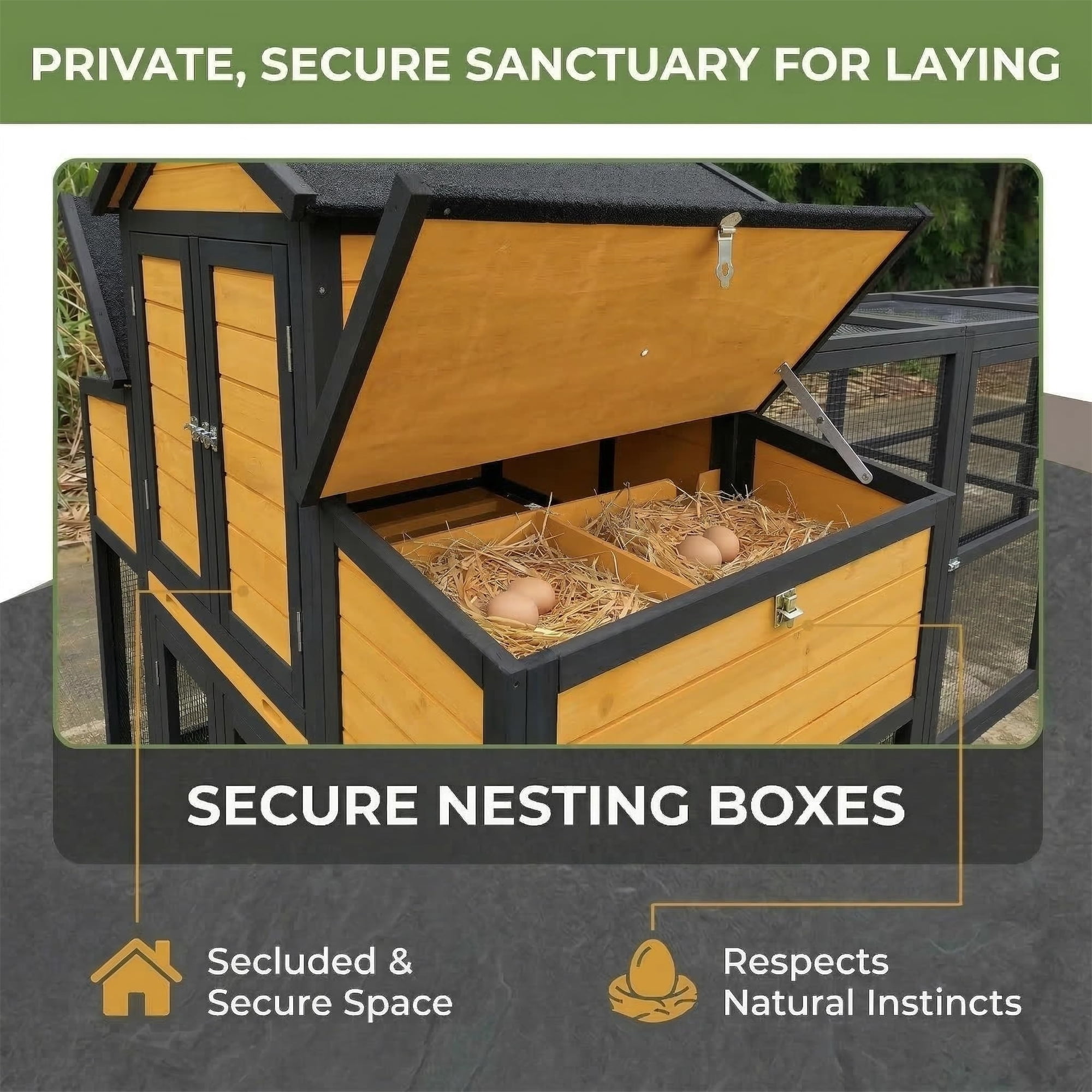 Aukfa 150" Extra Large Chicken Coop Wooden 2 Tier Chicken Run Cage with 4 Nesting Boxes, Waterproof Roof for Outdoor, Backyard, Black