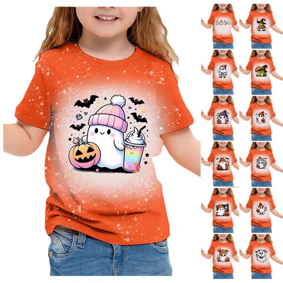 Kcolen Halloween T Shirts Kids Girls Short Sleeve Crew Neck Graphic Print Tee Loose Fit Casual Holidays Clothes Halloween Gifts for Kids Girls