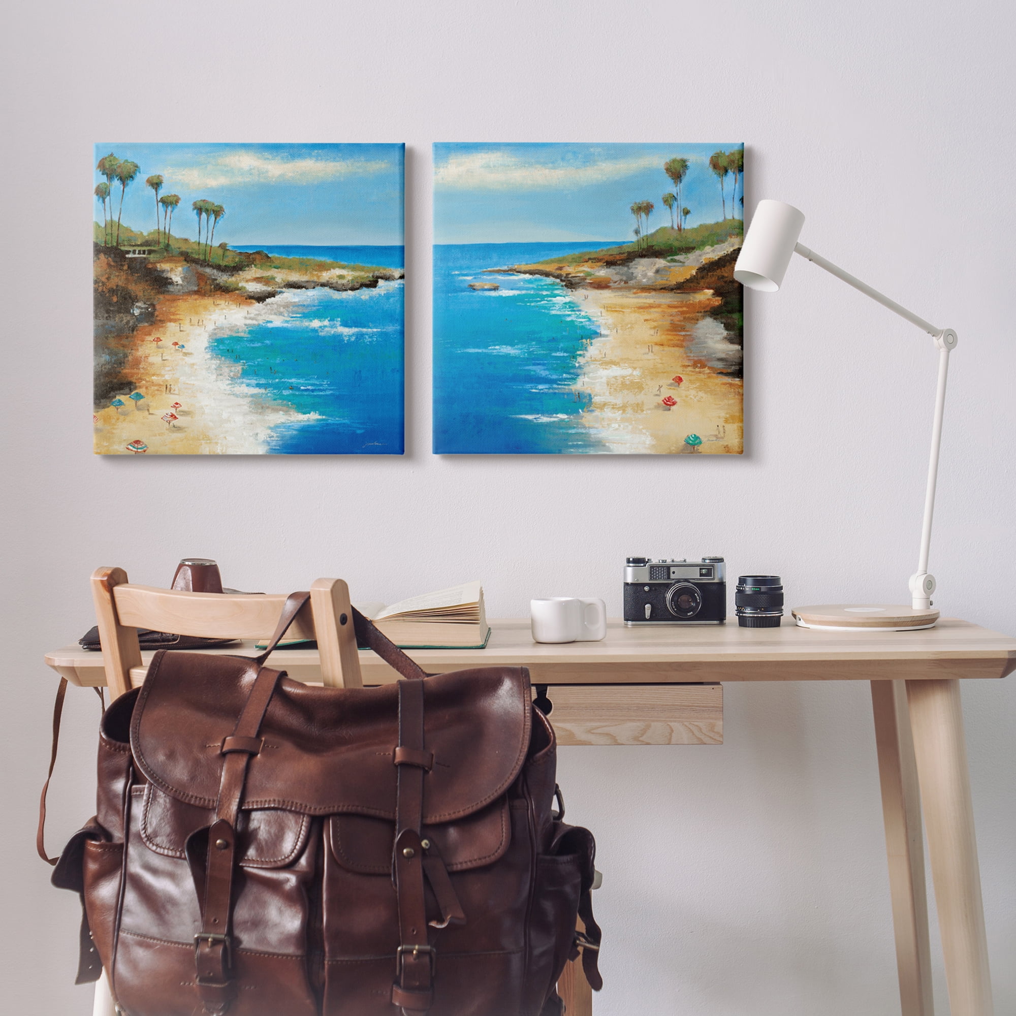 Stupell Industries Beach Cove Landscape Nature Painting Gallery Wrapped Canvas Print Wall Art, 24 x 24, Set of 2