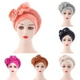 thumbnail image 3 of Solid Color Pre-Tied Cross Wrap Turban Beanie Flower Decor Rhinestone Headscarf Cap Hair Accessories, 3 of 8