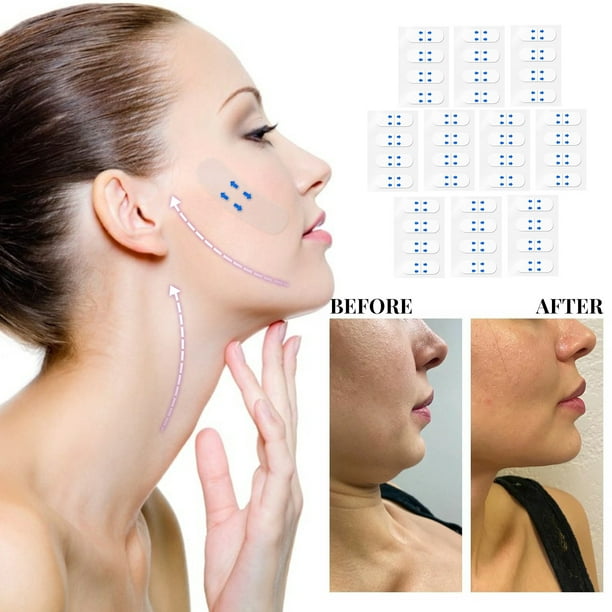 Pegatinas para rostro en forma de V, pequeñas pegatinas para rostro, mate, invisibles, para maquillaje de papada y lifting.