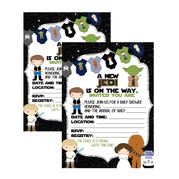 Epic Baby Shower From A Galaxy Far Far Away Themed Character Invitations Party Supply (Set of 12)