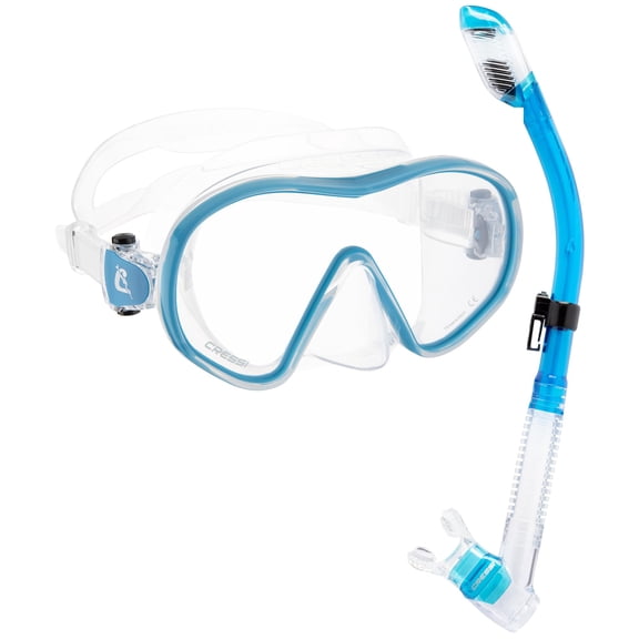 Cressi F-Dual & Supernova Dry Mask & Snorkel Kits, Clear/Translucent Aquamarine