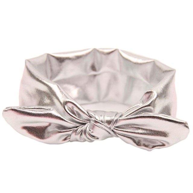 Diadema con orejas de conejo para niñas, turbante elástico con nudo para la cabeza (plateado)