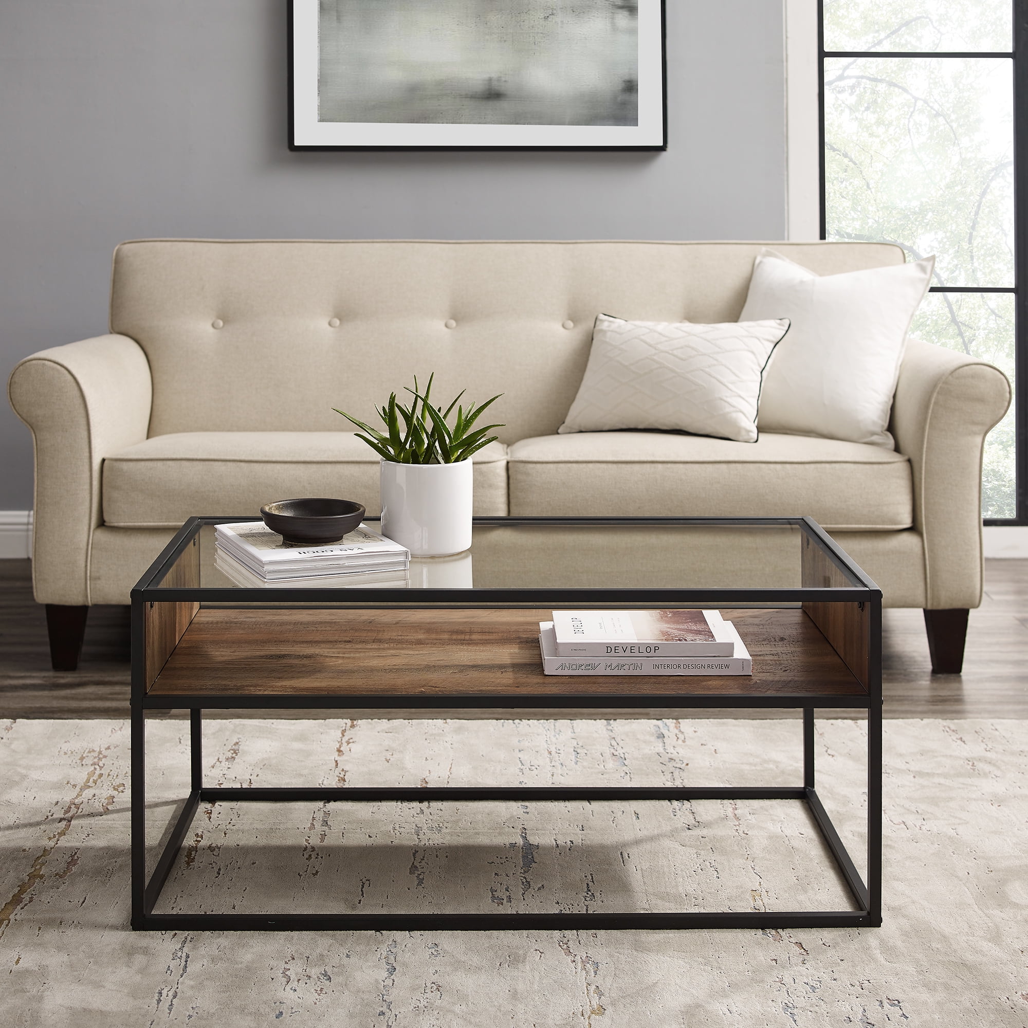 Redding Metal and Glass Open Shelf Grey Wash Coffee Table by River Street  Designs - Walmart.com