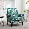 thumbnail image 1 of Sillón de mezcla de poliéster con patrones, marco de madera de abedul sólido con piernas cónicas marrones, silla de acento acolchada de espuma con detalle de adorno para la oficina de la sala de estar, 1 of 5