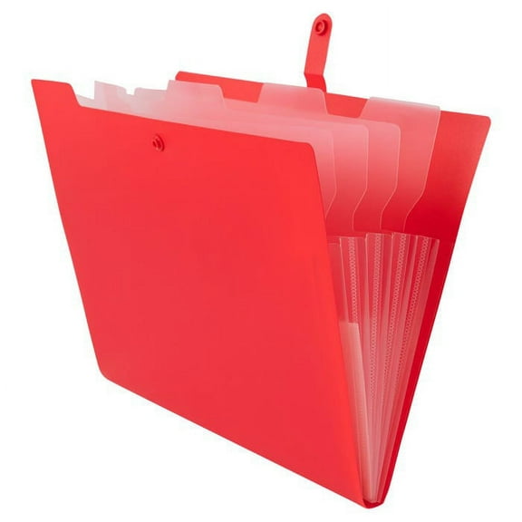 JAM Paper Plastic File Folder with Snap Closure, 5 Pocket, 9 x 11 1/2, Red, 1/Pack