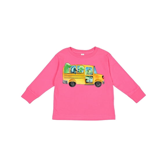 Inktastic Back to School Bus with Dinosaurs Boys or Girls Long Sleeve Toddler T-Shirt