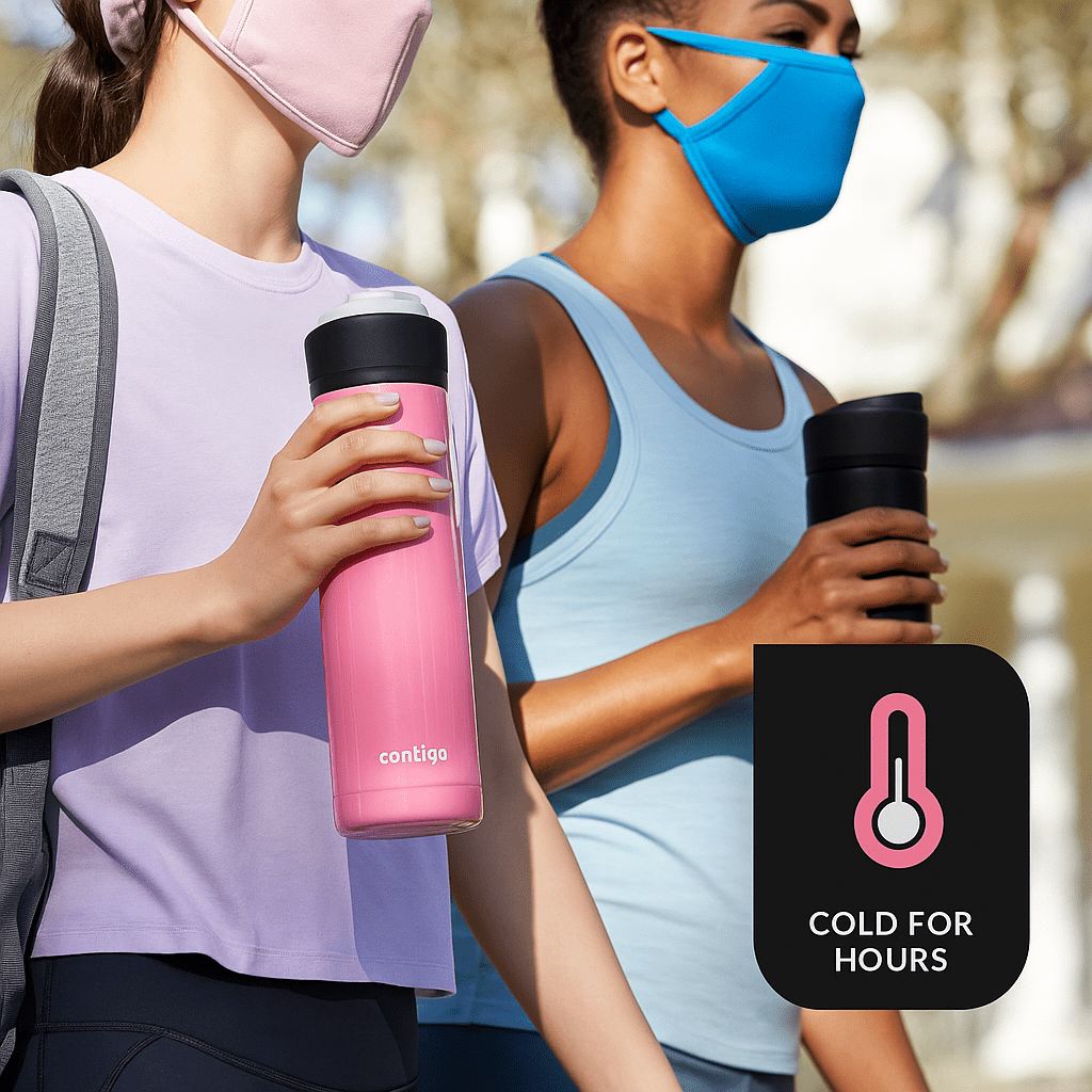 Contigo Jackson Chill  Bundle 2 Water Bottles Black 24oz and Pink  20oz with Autopop Lid