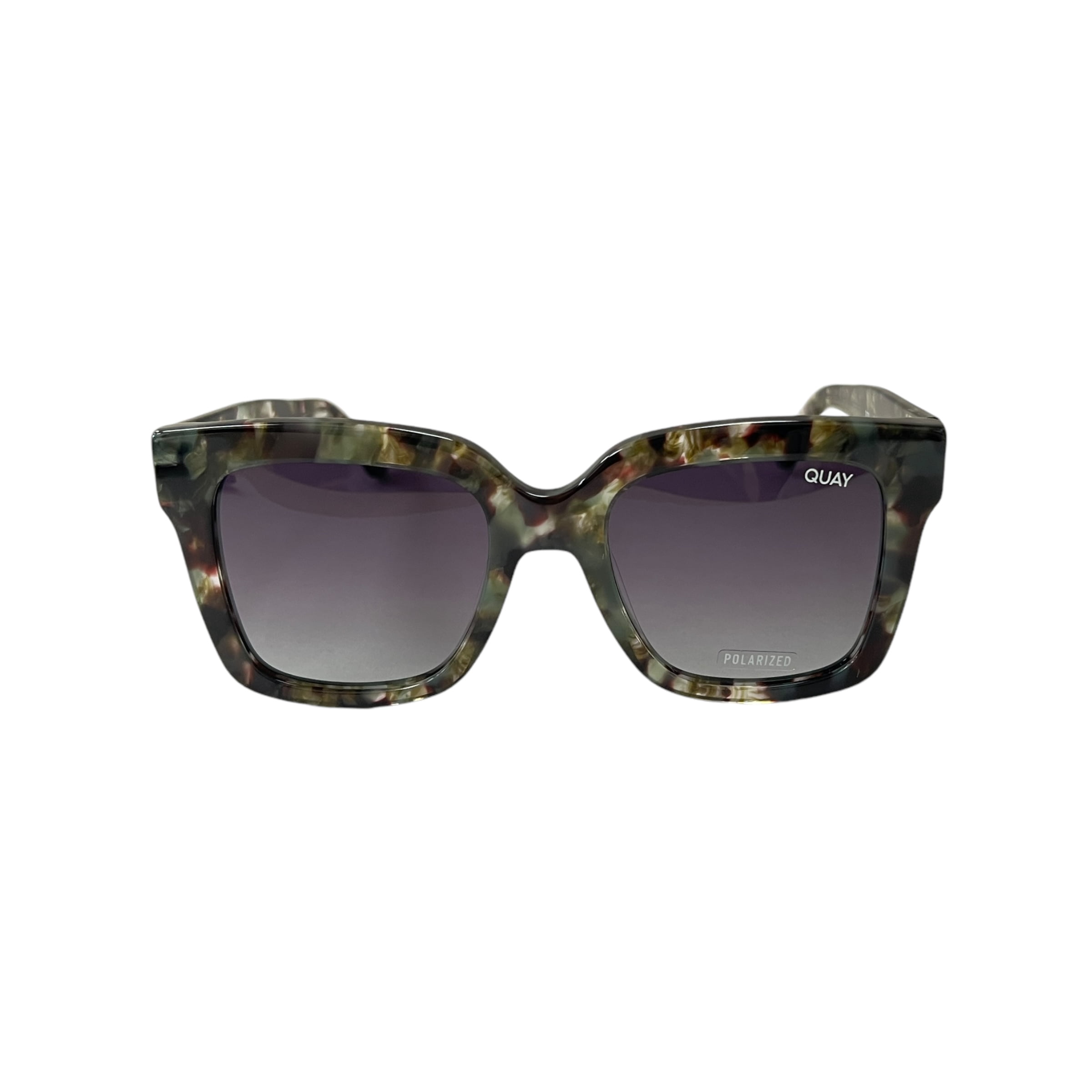 Quay Australia Icy Sunglasses Square Green Tortoise Smoke Polarized 47MM