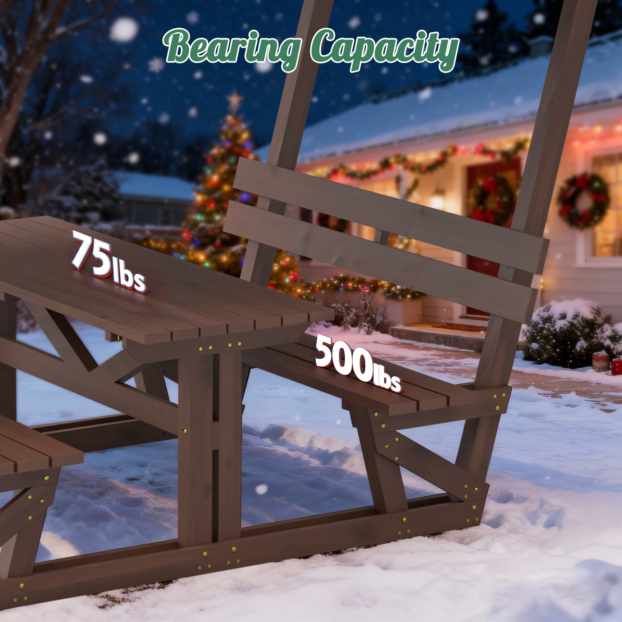 4-Person Outdoor Wooden Picnic Table with 2 Built-in Benches & Removable Canopy,Camping Dining Table for All-weather,Garden Patio Backyard,Brown01