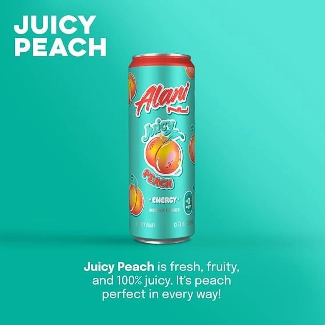New Alani Energy Drinks Juicy Peach Zero Suger, Low - Calorie, Energy Boost Drinks 12 oz (6 Pack)