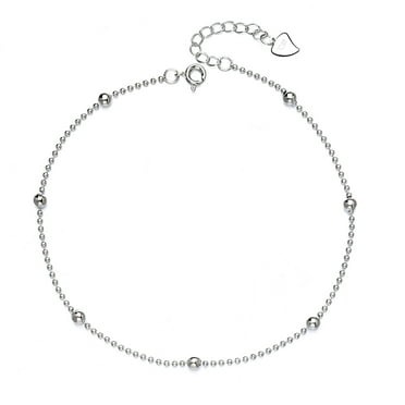 Amy and Annette Sterling Silver Beaded Anklet, 10 in Adjustable
