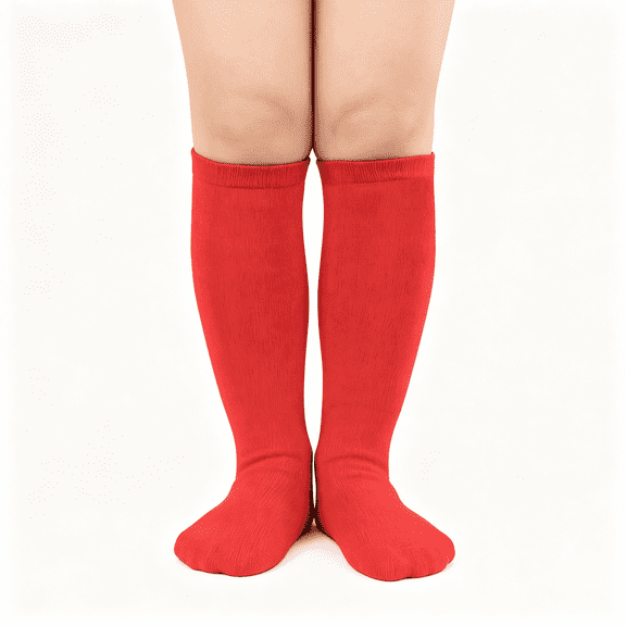 OQRKI Kids Soccer and Baseball Knee High Socks-Girls Cotton Long Seamless Socks for 3-12 Years Vibrant Red Socks