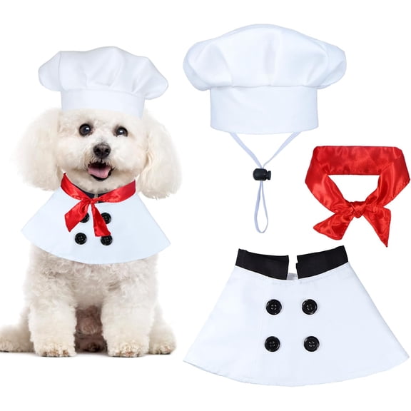 Dog Halloween Costumes, Dog Chef Costume Chef Hat Clothes with Red Scarf Funny Holiday Clothes Outfit Halloween Costumes for Small Medium Large Dogs Pets (Small)
