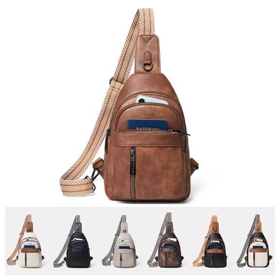 7L PU Leather Sling Bag, Crossbody Fanny Pack for Travel & Daily Use, Hands-Free Unisex Chest Backpack