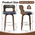 thumbnail image 5 of ClinQ 26 inch Swivel Bar Stool Set of 1, Counter Height Bar Chair with Walnut Legs and Silver Ring Footrest, Upholstered Faux Leather, Blue, 5 of 6