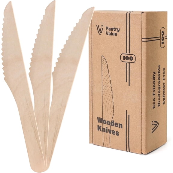 Pantry Value Cutlery Knife Wooden Utensil Set, Compostable Disposable Utensils, 100 Count