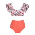 thumbnail image 3 of Traje de baño de bikini con borde de hoja de loto dividido, cintura alta sexy de verano, 3 of 6