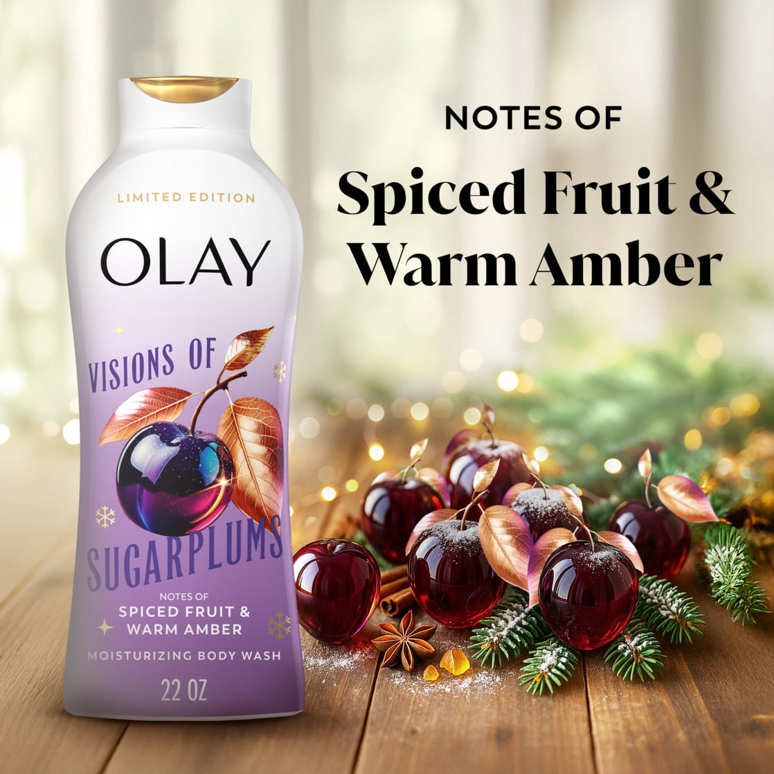 Olay Limited Edition Moisturizing Body Wash, Visions of Sugarplums, 22 fl oz, Hydrating Body Wash