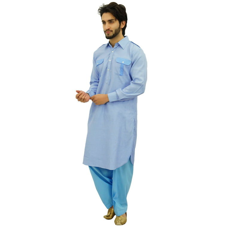 Atasi Men's Pathani Style Men's Salwaar Kameez Blue Punjabi Shirt-XXX-Large  - Walmart.com