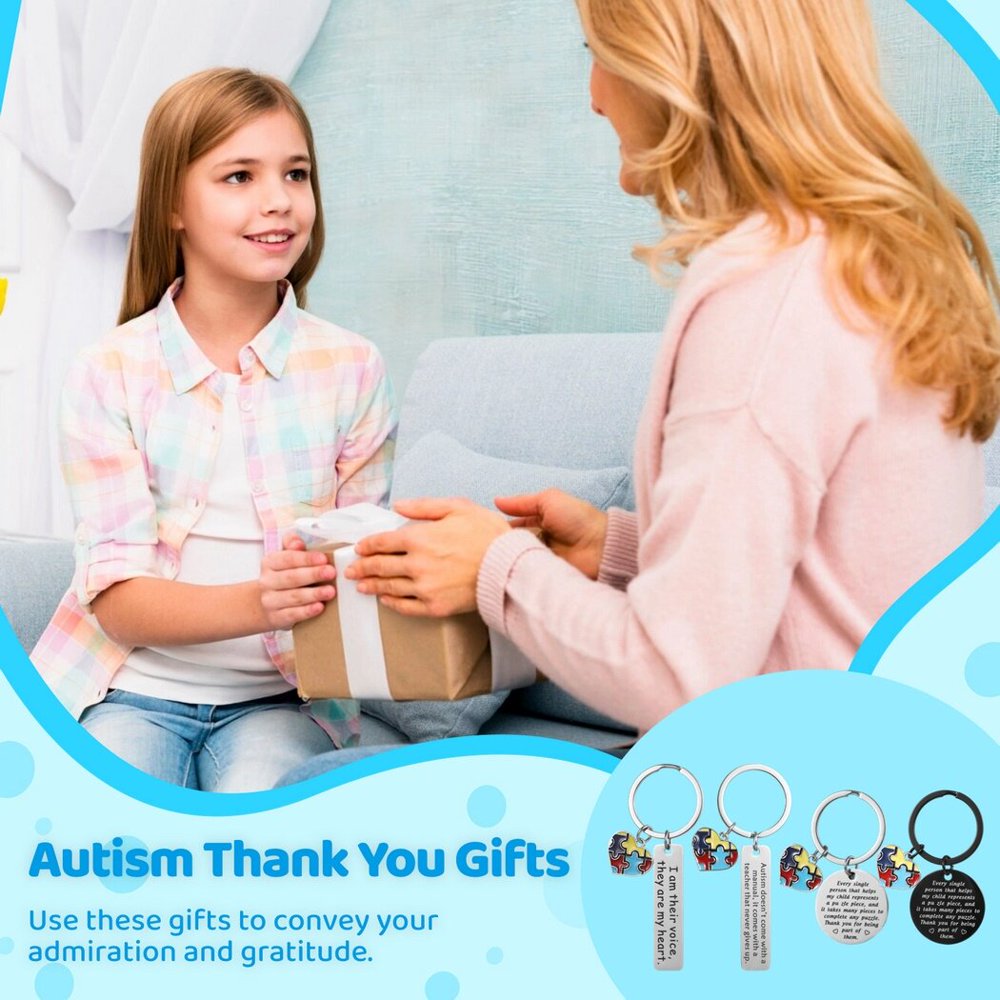 LEEYNEER Special Education Support Keychains  24 Pcs Autism Puzzle Charms  Appreciation Autism Gifts  ABA Therapist Thank You Tokens