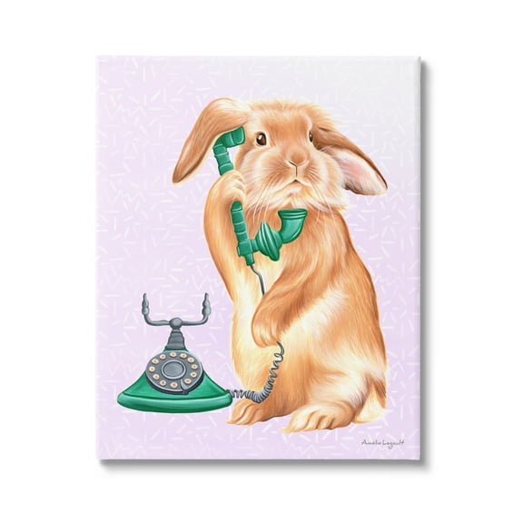 Stupell Industries Fluffy Bunny Rabbit Talking Green Rotary Phone Graphic Art Gallery Wrapped Canvas Print Wall Art, Design by Amelie Legault