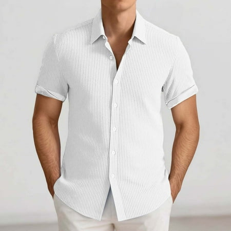 Gyexs Beach Shirts for Men Short Sleeve White Casual Soft Tops Textured Athletic Tees Shirt Formal Men Apparel Size XXL