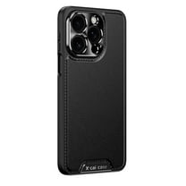 For iPhone 16 Pro PU Leather Phone Case,Edge Stitch Along The Frame,Ultra Slim Shockproof Anti-fall Lightweight Premium Soft TPU Bumper Metal PU Leather Hybrid Protective Case,Black