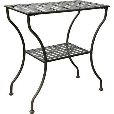 International Caravan 74361 Iron 2-Tier Patio Side Table, Antique Black