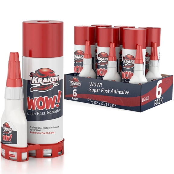 Kraken Bond WOW Super Fast CA Glue Activator Spray 6 Pack (3.5oz 13.5oz)