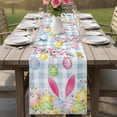 thumbnail image 4 of Happy Easter Table Runner 108 Inches, Spring Watercolor Bunny Eggs Flower Blue Plaid Bed Runner Dresser Scarves Tabletop for Indoor Outdoor Parties/Ceremony/Banquet, 13"x 108", 4 of 8