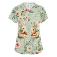 thumbnail image 3 of Fabrcox S-5XL Easter Bunny Eggs Print Holiday Women's Scrub Tops V Neck Short Sleeve Easter Holiday Nurse Working Uniform with Pocket, 3 of 6