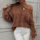 thumbnail image 4 of Gibobby Suéter de Cuello Redondo para Mujer, Suéter de cachemira 100 % lana sólida para mujer, cuello redondo, para otoño e invierno(Marrón,CH), 4 of 5