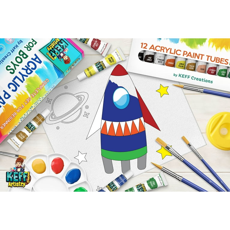 Complete Acrylic Paint kit for Kids - 34-Piece Art Supplies Set