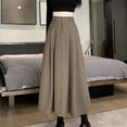 thumbnail image 6 of Idoravan Women's Pleated Maxi Skirt 2026 Fall High Waisted Long Length A Line Casual Flared Skirts Fashion Women Casual Summer Solid Elastic Waist Button Skirt with Pocket, 6 of 7